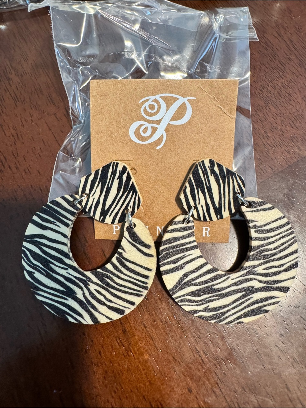 Plunder Trendy Design Zebra Wood Hoop Drop Earrings